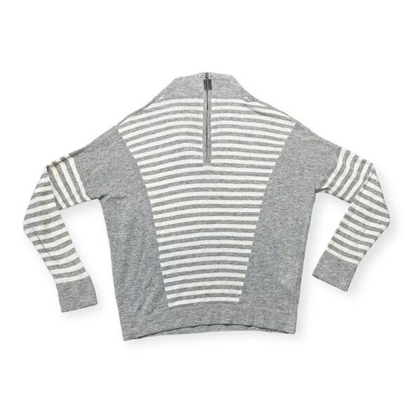 BCBGeneration Sweater Womens Small Wool Shawl Collar Academia Prep Gray Striped - Picture 2 of 11